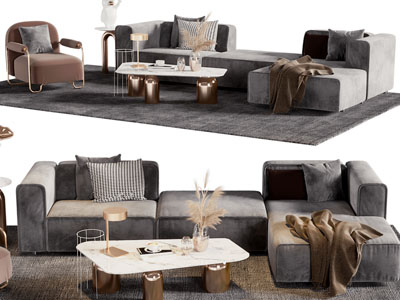 现代转角多人沙发、茶几组合