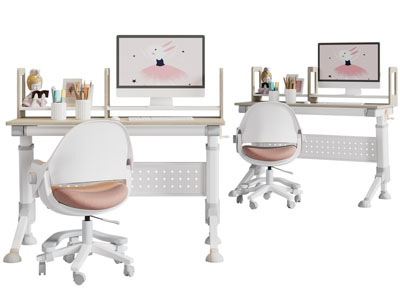 现代学生书桌椅组合3d模型 现代学生书桌椅组合