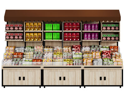 现代便利店零食货架、展柜
