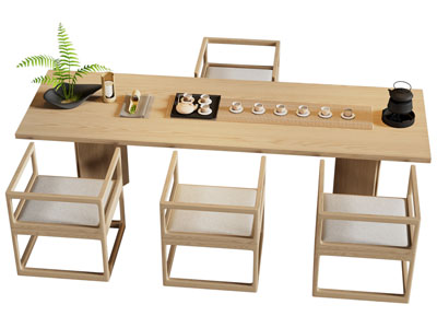 新中式实木茶桌椅组合3d模型 新中式实木茶桌椅组合