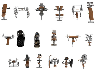 现代仰卧起坐、椭圆机健身器材3d模型 现代仰卧起坐、椭圆机健身器材