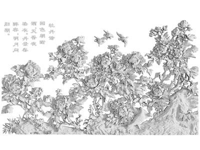 新中式牡丹花卉浮雕、装饰挂画3d模型 新中式牡丹花卉浮雕、装饰挂画
