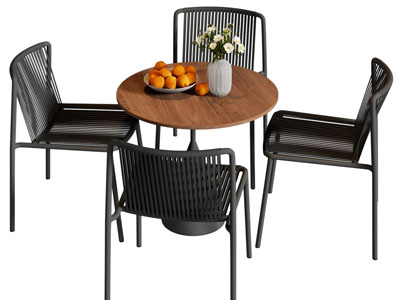 现代圆形餐桌椅组合3d模型 现代圆形餐桌椅组合