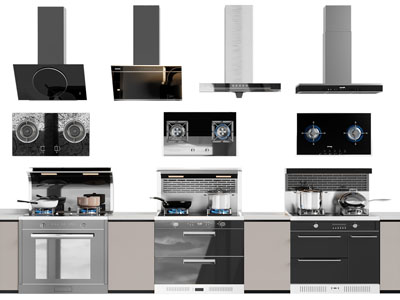 现代集成灶、抽油烟机、燃气灶3d模型 现代集成灶、抽油烟机、燃气灶