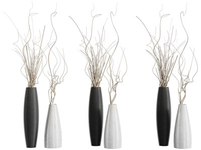 现代条纹陶瓷花瓶干枝