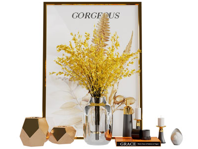 现代花瓶花卉、烛台、装饰画摆件组合