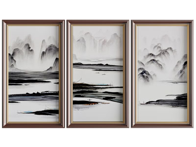 新中式水墨山水装饰挂画3d模型 新中式水墨山水装饰挂画