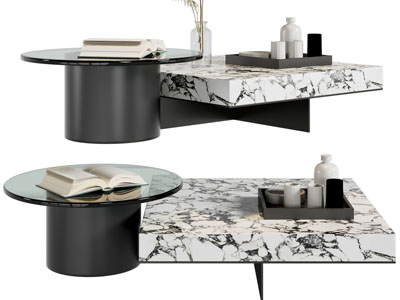 现代大理石、玻璃拼接茶几组合3d模型 现代大理石、玻璃拼接茶几组合