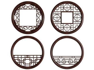新中式镂花窗、雕花窗户、窗格