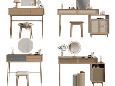北欧实木化妆、梳妆台3d模型 北欧实木化妆、梳妆台