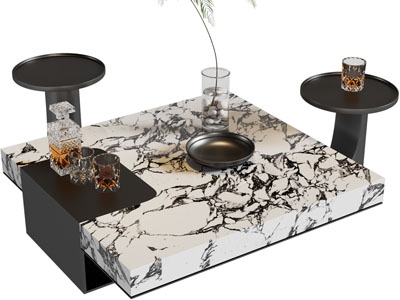 现代大理石方形茶几、边几3d模型 现代大理石方形茶几、边几