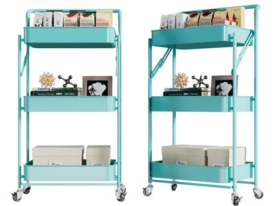 现代带滑轮的小推车、零食收纳置物架