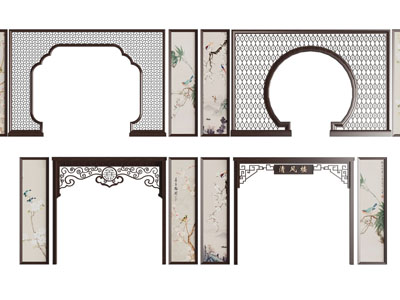 新中式垭口、实木拱门、屏风门3d模型 新中式垭口、实木拱门、屏风门