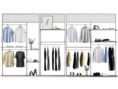 工业风loft服装展架、货架、衣架3d模型 工业风loft服装展架、货架、衣架