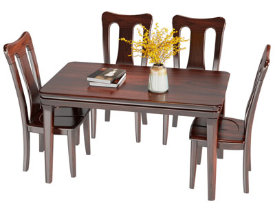 现代实木长方形餐桌椅组合3d模型 现代实木长方形餐桌椅组合