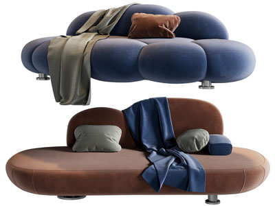 现代布艺多人沙发