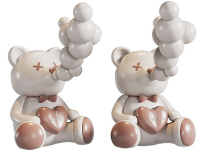 现代吹泡泡的小熊雕塑雕刻摆件组合