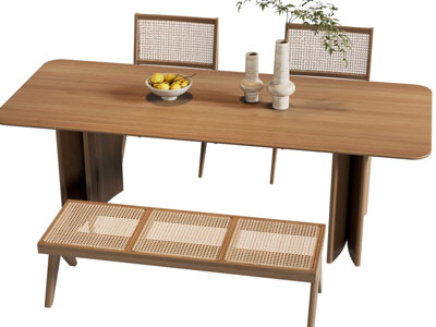 现代实木长方形餐桌椅组合3d模型 现代实木长方形餐桌椅组合