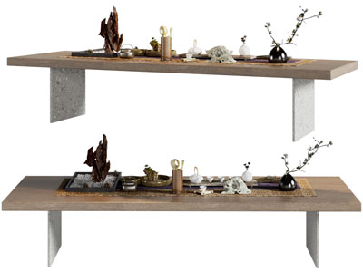 新中式茶桌、茶具杯子3d模型 新中式茶桌、茶具杯子