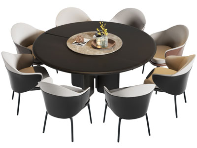 现代带转盘圆形餐桌椅组合3d模型 现代带转盘圆形餐桌椅组合