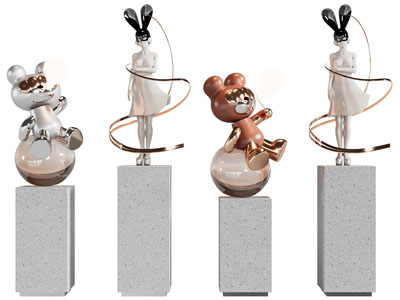 现代卡通人偶雕塑雕刻摆件组合