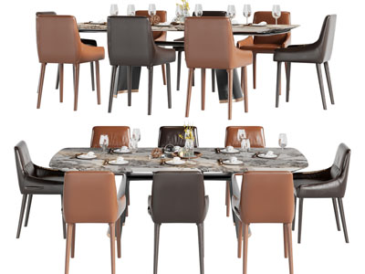 现代大理石餐桌椅组合3d模型 现代大理石餐桌椅组合