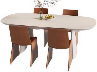 现代椭圆形餐桌椅组合3d模型 现代椭圆形餐桌椅组合