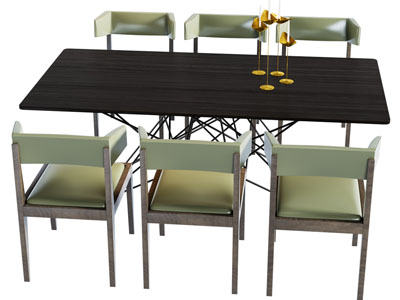 现代长方形餐桌椅组合3d模型 现代长方形餐桌椅组合