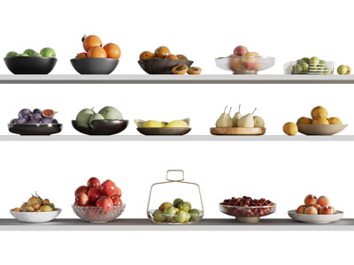 现代装在果盘里的梨、苹果、柠檬水果
