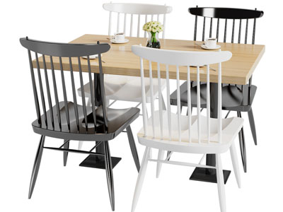 北欧实木长方形餐桌椅组合3d模型 北欧实木长方形餐桌椅组合