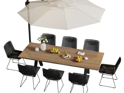 现代户外遮阳伞、餐桌椅组合3d模型 现代户外遮阳伞、餐桌椅组合