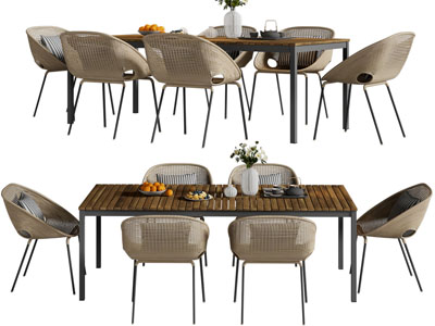 现代藤编户外餐桌椅组合3d模型 现代藤编户外餐桌椅组合