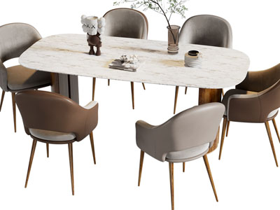 现代椭圆形餐桌椅组合3d模型 现代椭圆形餐桌椅组合