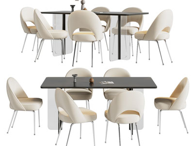 现代长方形餐桌椅组合3d模型 现代长方形餐桌椅组合