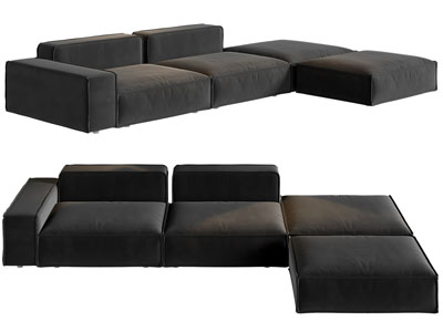 现代黑色转角多人沙发