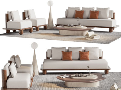 侘寂风多人、单人沙发和茶几组合