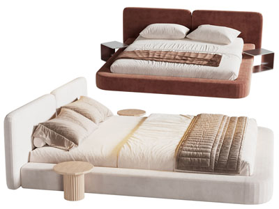 现代布艺双人床