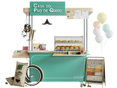 现代甜点、蛋糕、面包售卖车3d模型 现代甜点、蛋糕、面包售卖车