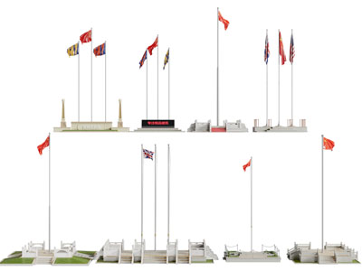 现代旗台、旗杆、旗帜