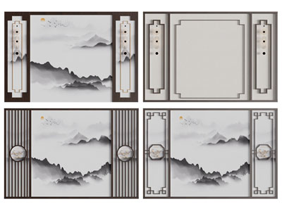 新中式背景墙3d模型 新中式背景墙
