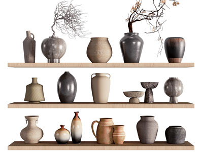 侘寂风粗陶器皿摆件组合