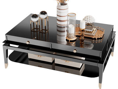 现代长方形茶几、摆件组合3d模型 现代长方形茶几、摆件组合