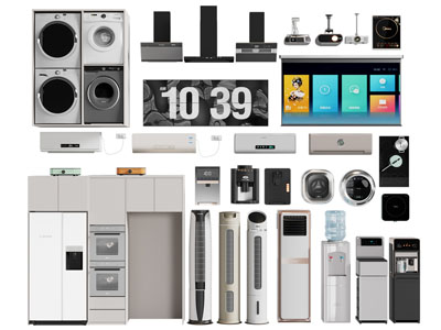 现代洗衣机、空调、饮水机、电视机家用电器组合3d模型 现代洗衣机、空调、饮水机、电视机家用电器组合