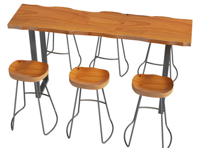 现代原木长方形吧台吧凳3d模型 现代原木长方形吧台吧凳