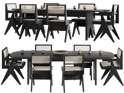 侘寂风椭圆形餐桌椅组合3d模型 侘寂风椭圆形餐桌椅组合