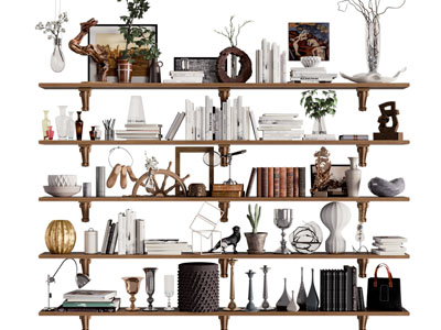 北欧隔板书籍、饰品、台灯摆件组合