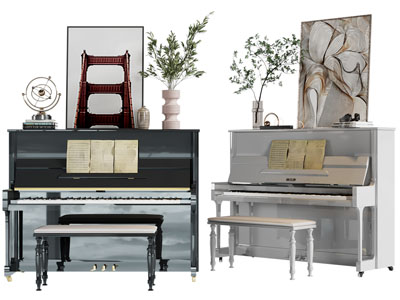 欧式钢琴、琴凳3d模型 欧式钢琴、琴凳