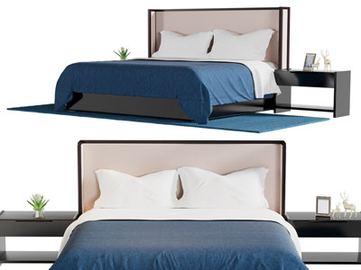 现代双人床、床头柜