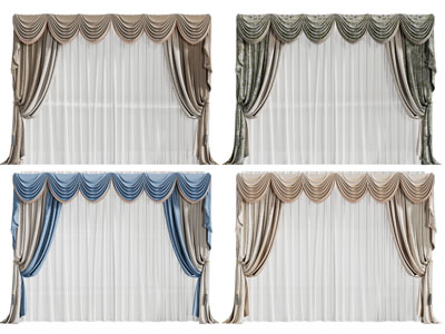 欧式带帘头的窗帘窗纱3d模型 欧式带帘头的窗帘窗纱