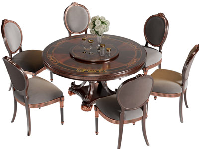 美式圆形餐桌椅组合3d模型 美式圆形餐桌椅组合